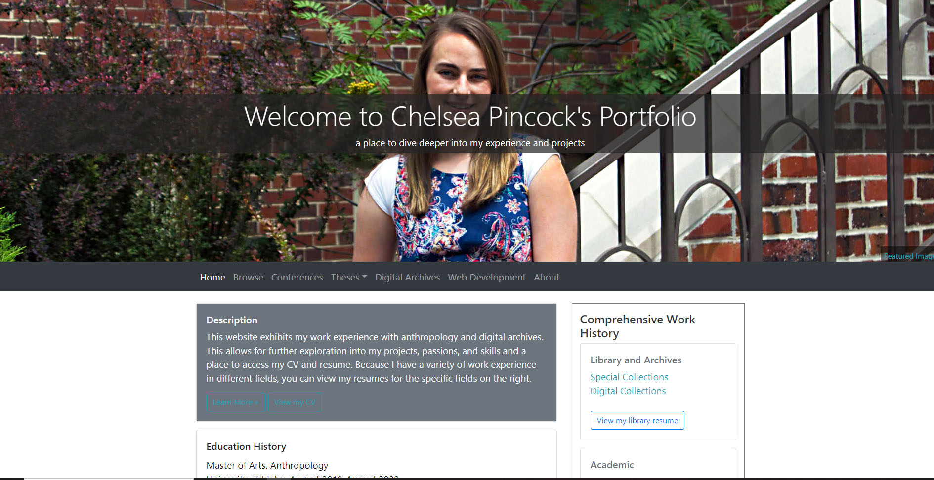 Chelsea's portfolio webpage snapshot